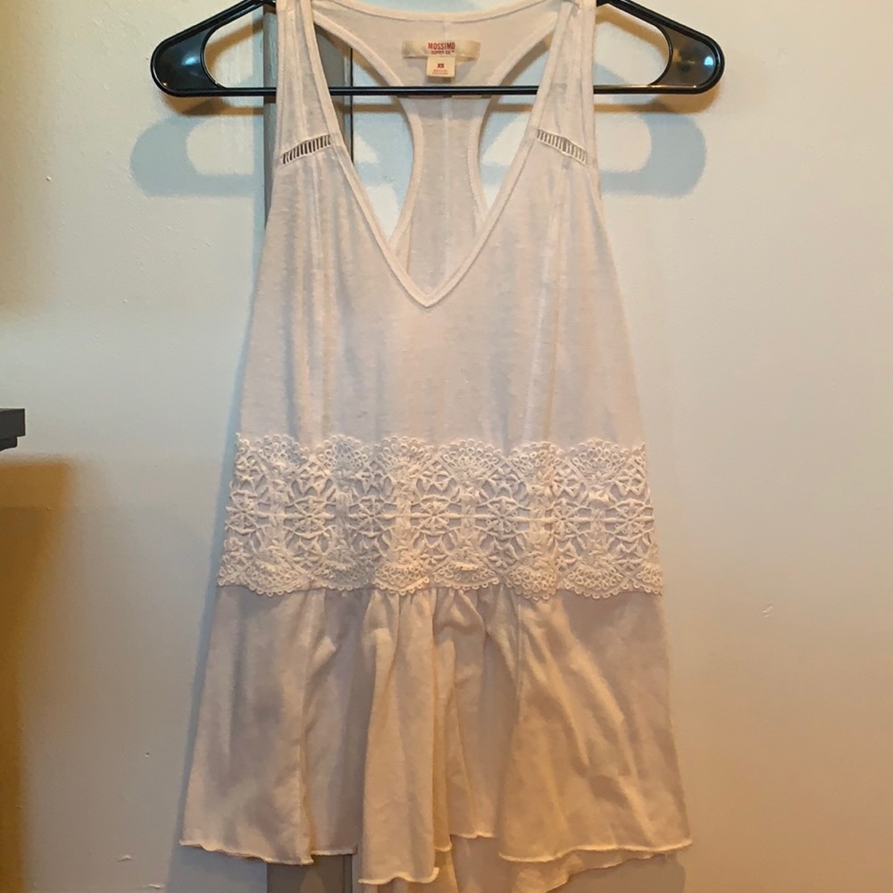 Cream colored decorative tank top macrame type design size XS but fits up to med